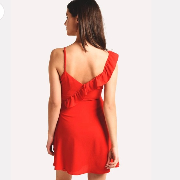 NWT Red Mini Dress with Ruffle Detail - Picture 2 of 11